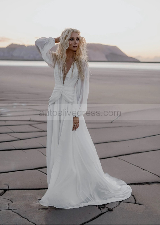 Deep V Neck Ivory Chiffon Slit Wedding Dress Deep V Neck Ivory Chiffon Slit Wedding Dress